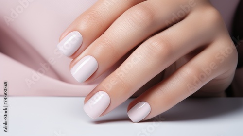 Close-up of womans hand with beautiful pastel manicure for a soft and elegant look
