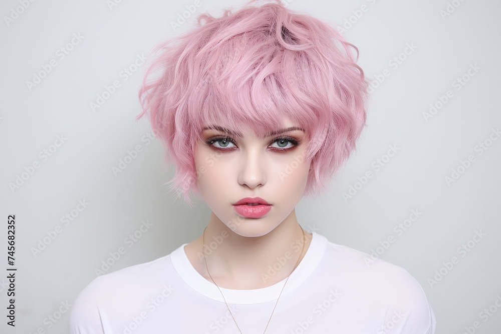 ピンク髪の女性,Generative AI AI画像 ピンク髪の女性,Generative AI AI画像