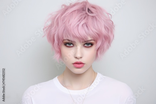 ピンク髪の女性,Generative AI AI画像