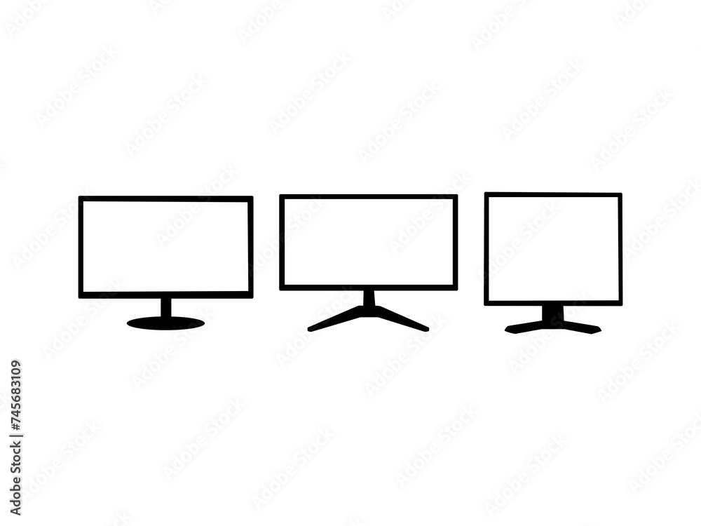 Set of Computer Silhouette in various poses isolated on white background Set of Computer Silhouette in various poses isolated on white background