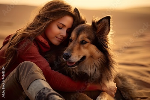 Young girl hugging her dog © AntonioJose