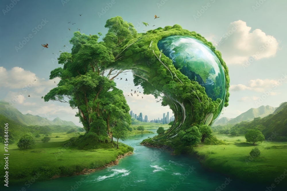 Green Planet With River Flowing Green Planet With River Flowing