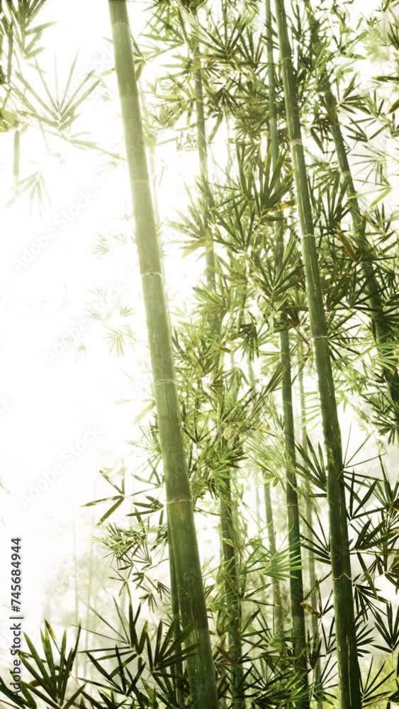 A vertical view of a bamboo tree with sunlight filtering through its slender, green leaves, vertical A vertical view of a bamboo tree with sunlight filtering through its slender, green leaves, vertical
