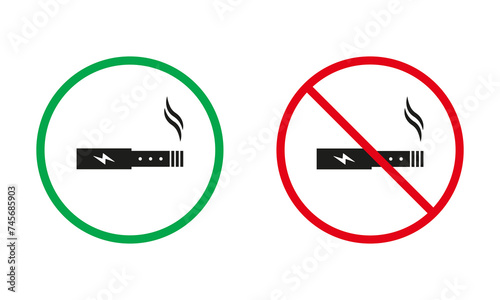 Allowed and Prohibited Smoke Zone Pictogram. Smoking Area Red and Green Signs. Smoking Tobacco, Nicotine Cigarette, Vaping Silhouette Icons Set. Isolated Vector Illustration