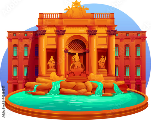 cartoon isolated trevi fountain in rome, vector illustration