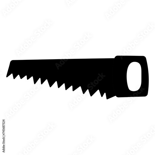 tool black metal saw for work in the garden. Vector hand drawn illustration.