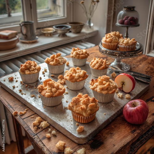 Tray of Muffins With Apple
