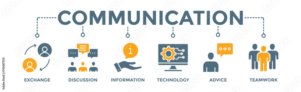 Communication banner web icon vector illustration concept with icon of exchange, discussion, information, technology, advice, and teamwork Communication banner web icon vector illustration concept with icon of exchange, discussion, information, technology, advice, and teamwork