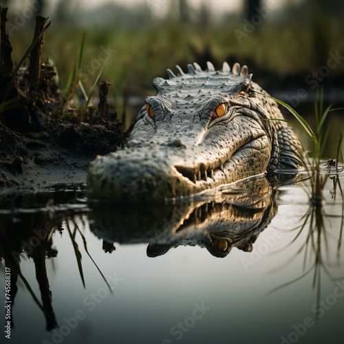 World Wetlands Day | A Serene Crocodile Bathes in the Golden Light of a Wetland Sunset