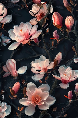 a pattern of blooming magnolias