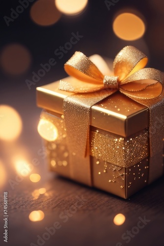 gift box with a ribbon on a wooden table