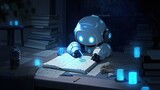 An artificial intelligence robot that is reading and studying.