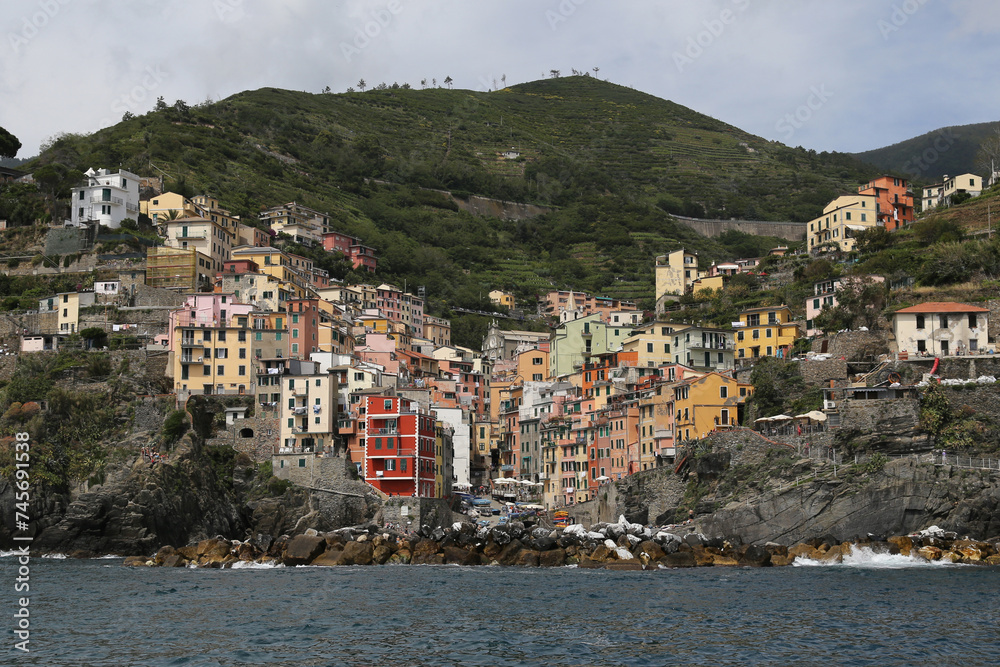 Colourful houses in the beautiful Rio Maggiore, in the Cinque Terre, Italy