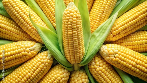 Top view of fresh corn cobs