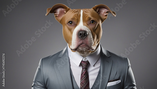 Pit bull in a suit, 3d render realistic illustration
