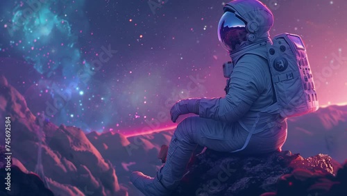 astronaut in outer space. an astronaut in space enjoying space view. seamless looping overlay 4k virtual video animation background photo