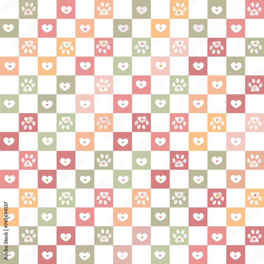Plaid pattern cute doodle paw prints Plaid pattern cute doodle paw prints