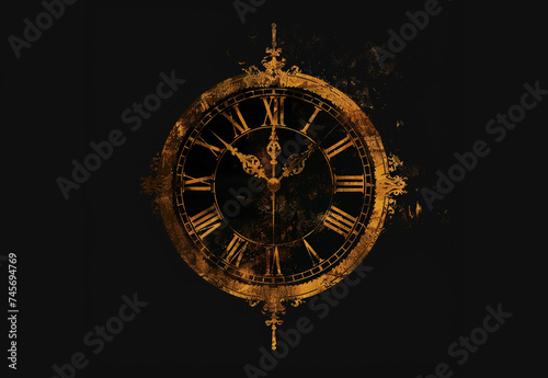 Mystical design of a vintage roman numbered clock on dark background