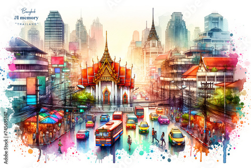 Bangkok's Urban Pulse Thailand - A Watercolor Symphony