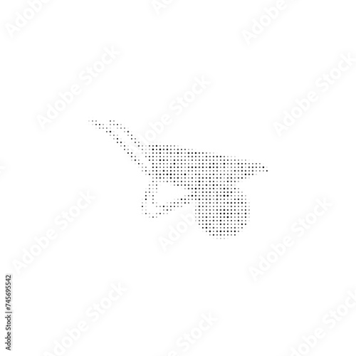 The garden wheelbarrow symbol filled with black dots. Pointillism style. Vector illustration on white background