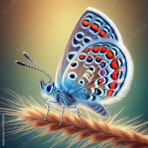 Vivid Blue Butterfly Alights on Tufted Grass