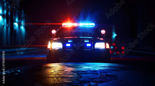 Strobe lights of police car at night