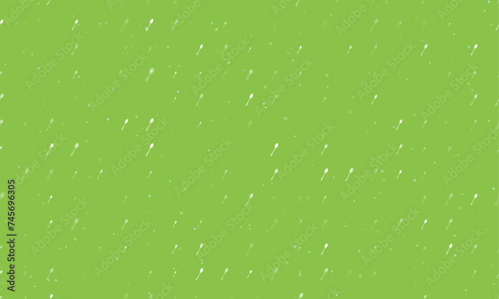 Seamless background pattern of evenly spaced white spoons of different sizes and opacity. Vector illustration on light green background with stars