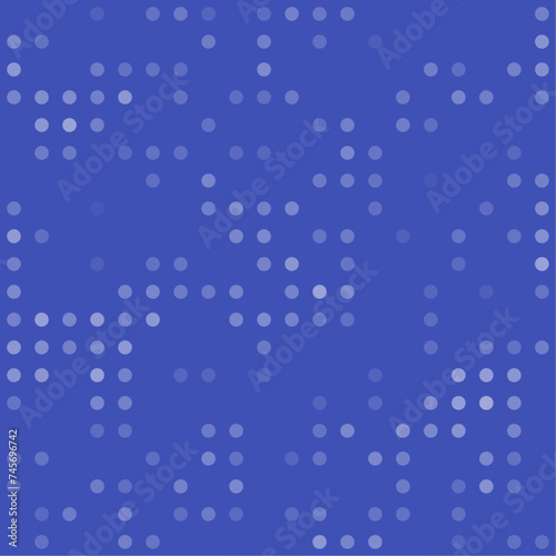 Abstract seamless geometric pattern. Mosaic background of white circles. Evenly spaced  shapes of different color. Vector illustration on indigo background