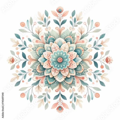 Floral mandalas. watercolor illustration, Mandala with floral patterns. Yoga template.