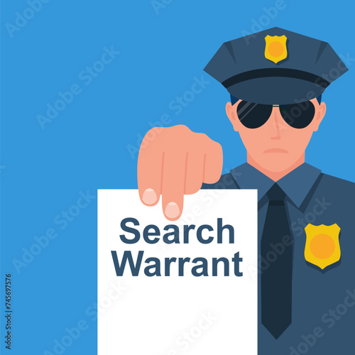 Search warrant concept. The police Search Warrant is ready to be completed and executed. Vector illustration, flat design.