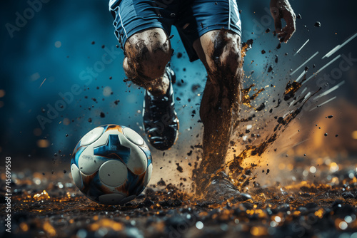 Konzept Action Fußball, Fußballspieler rennt dem Ball hinterher, Dynamische Bewegung, Schuss aufs Tor © GreenOptix