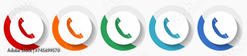 Phone, call, contact vector icon set, flat icons for logo design, webdesign and mobile applications, colorful round buttons
