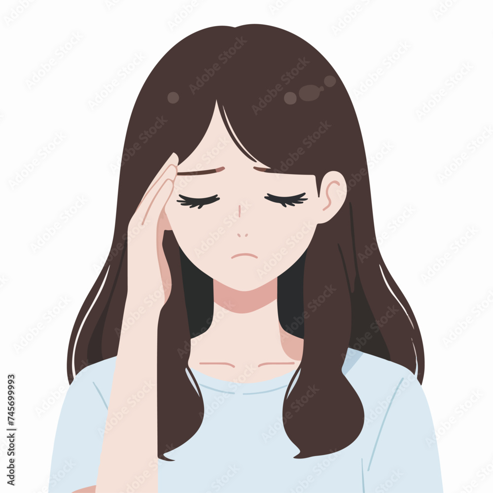 flat design illustration of girl feeling dizzy, holding her head flat design illustration of girl feeling dizzy, holding her head