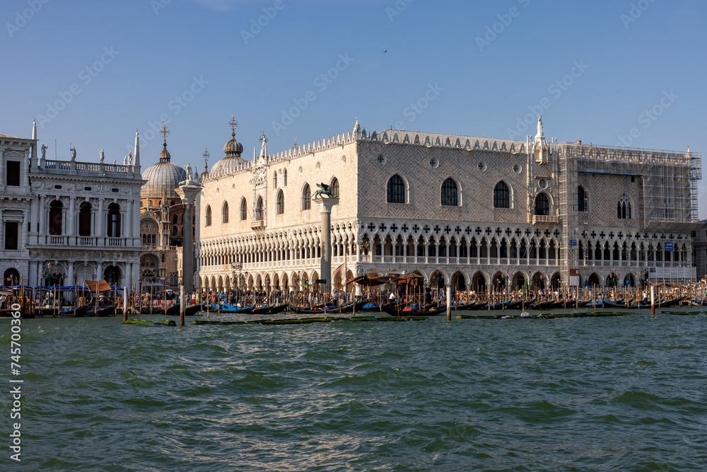 The Doge's Palace and Piazzetta San Marco seen from Bacino di San Marco. Venice, Italy