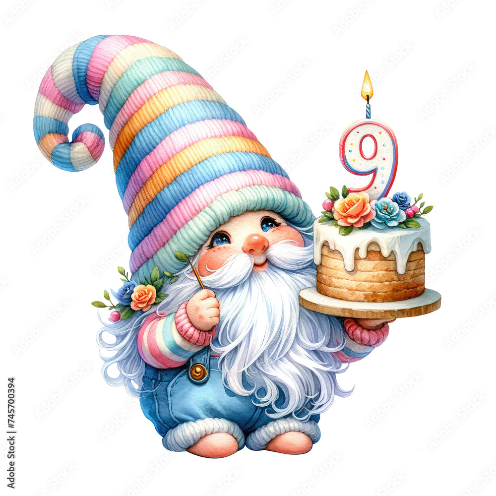 Naklejka premium Cute gnome birthday
