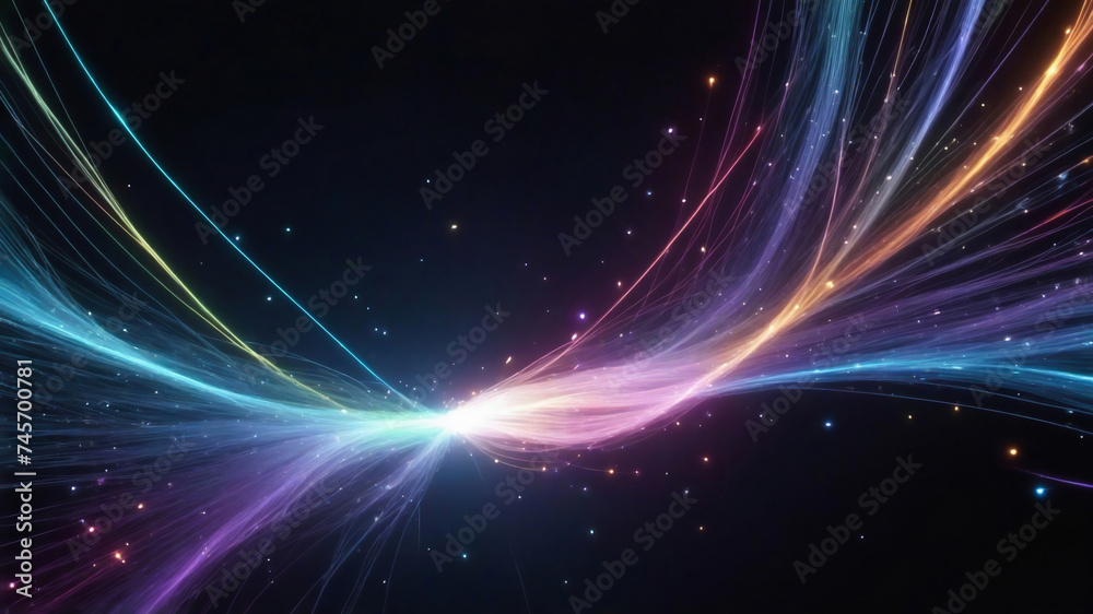 Futuristic abstract digital background with glowing waves. Neural network, AI, digital storage, sound and graphic form, science
