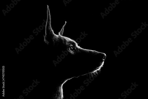 Dog silhouette in black background