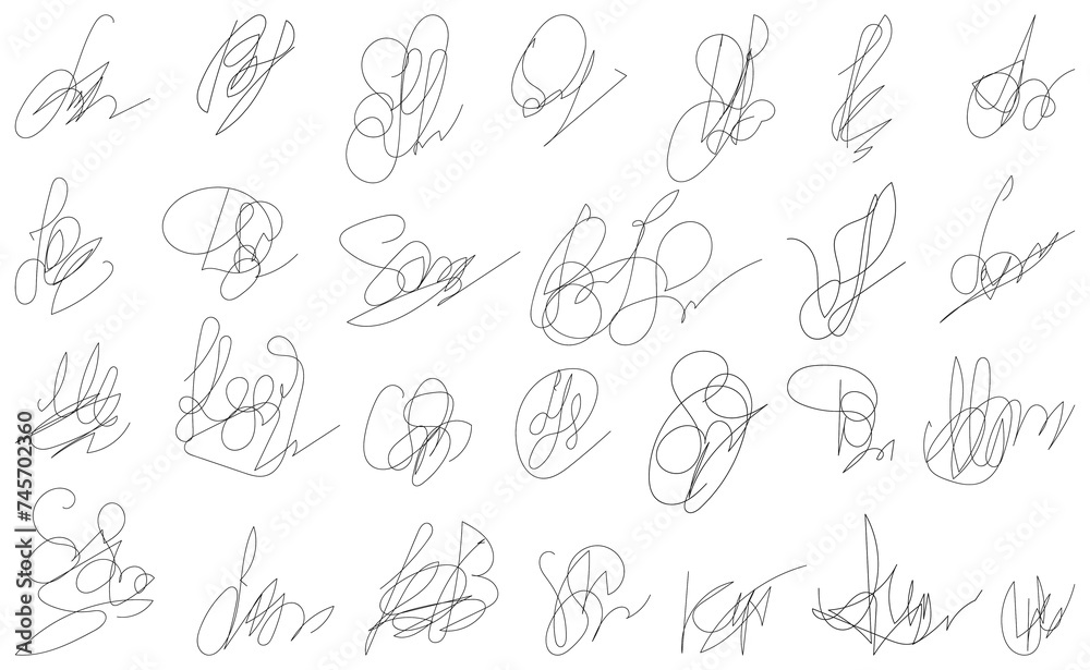 Fake Hand-drawn autograph.Fictitious vector autograph and signature.Handwritten collection of fictitious signature. Fake fictitious signature.	