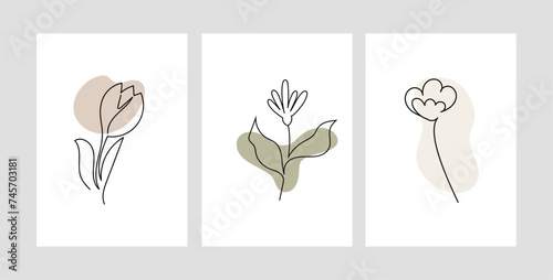 Line art minimalistic floral poster collection. Vector design in pastel colors. © Yulia