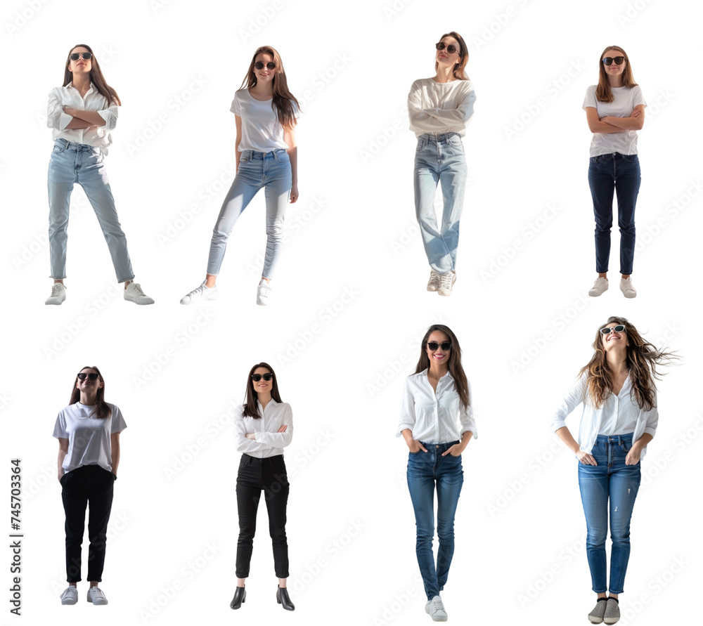 Obraz premium Woman model set collection in 3d png transparent no background for product presentation.