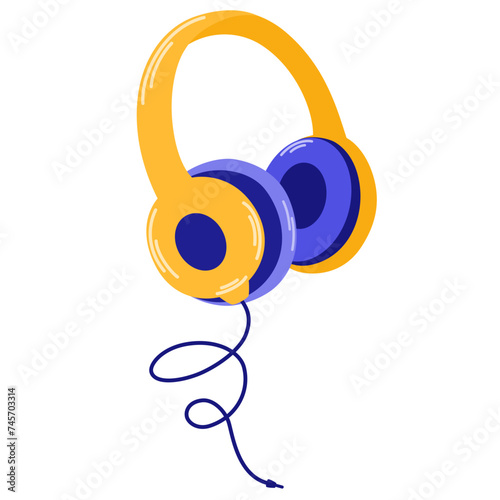 Headphones. Modern earphone for listening to music. Podcast recording and listening, broadcasting, online radio, audio streaming service Concept. Hand drawn Vector isolated illustrations