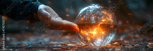 Explosion inside a glass orb, Burning fire in the form of a glass sphere