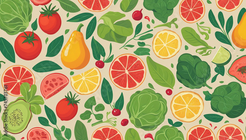 Papercut style fruit and vegetable background