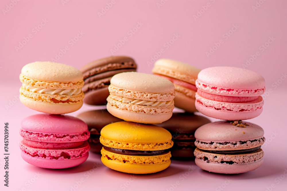 beautiful curated French macarons baked for cafe bakery patisserie with pastel pink flatlay background in different colorful flavours magazine editorial photography pastry, dessert pink beautiful curated French macarons baked for cafe bakery patisserie with pastel pink flatlay background in different colorful flavours magazine editorial photography pastry, dessert pink