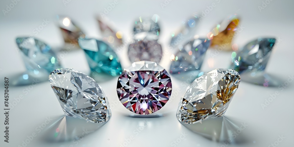 Ten exquisite diamond cuts showcased against a clean white backdrop. Concept Diamond Cuts, Exquisite Jewelry, White Backdrop, High Quality Images Ten exquisite diamond cuts showcased against a clean white backdrop. Concept Diamond Cuts, Exquisite Jewelry, White Backdrop, High Quality Images