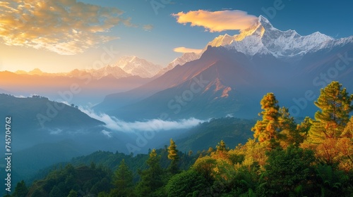 High mountain scenery in the peaceful morning light