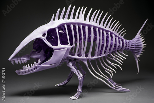 Amethyst fish skeleton figurine. Digital illustration. © eestingnef