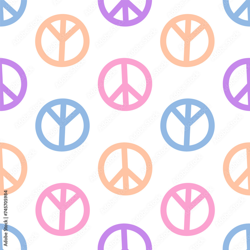 Seamless pattern with colorful peace symbols