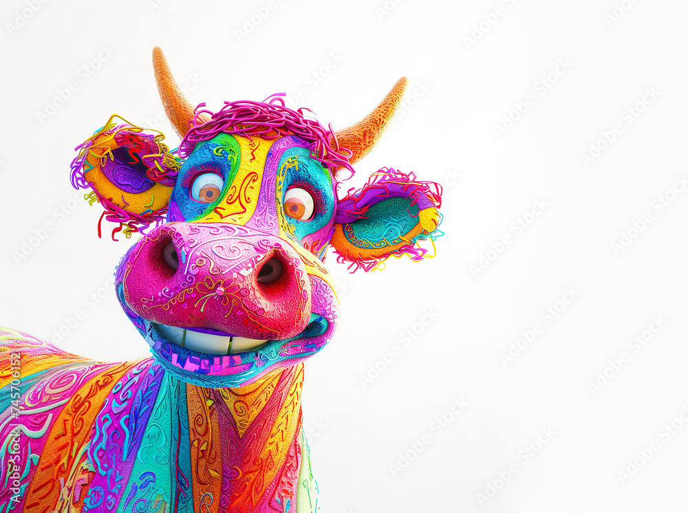 Cartoon colorful cow on isolated background. Created with generative ai