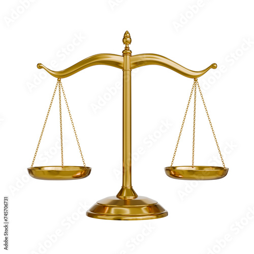 gold scale balance law weight isolated on white background 3d render element